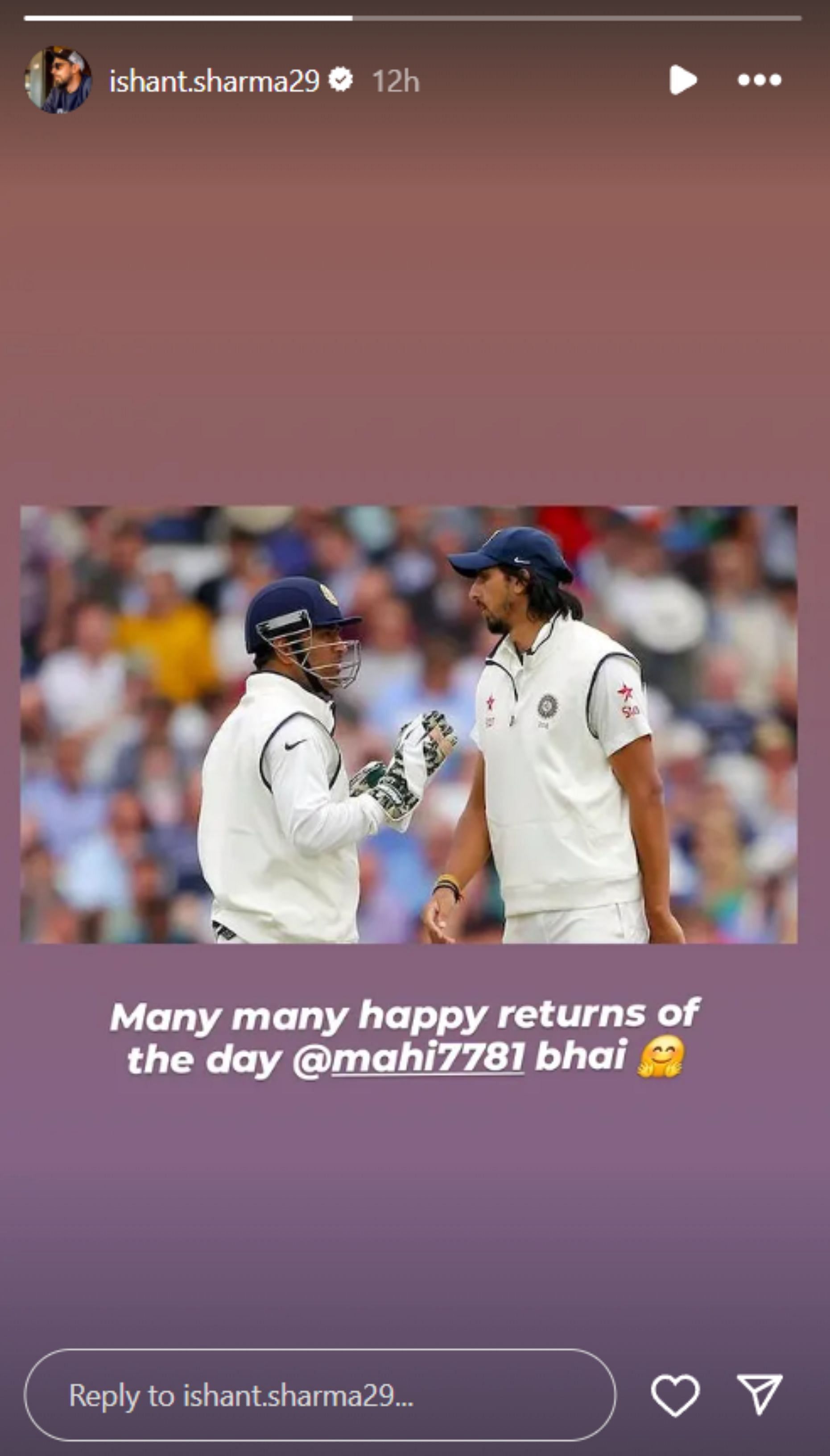 Ishant Sharma's birthday wish to Dhoni on Instagram. (Image: Ishant Sharma/Instagram)